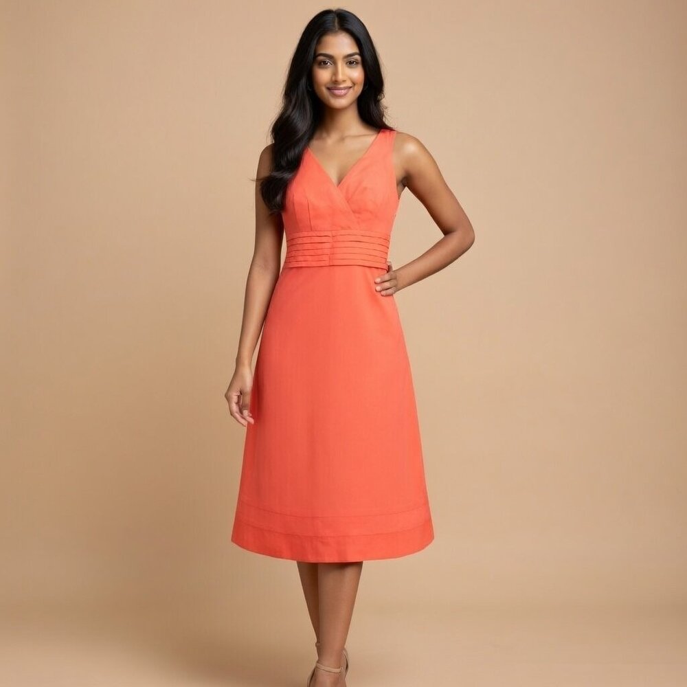 NWOT Positive  Attitude Linen Blend Maxi Dress A Line 10P V Neck Red Orange